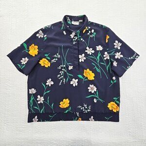 Alfred Dunner Pullover Blouse Women's Size 20 Navy Blue Floral Elastic Waist EUC